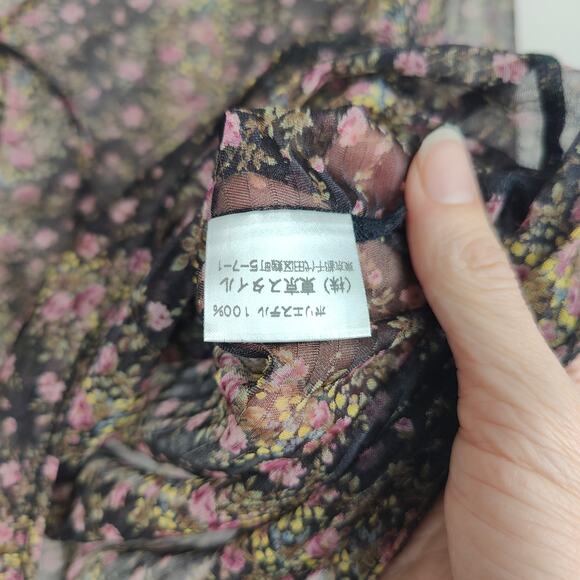 Mosaique Sheer Top Womens Large Black Floral Keyhole Japanese Designer Preppy - Picture 7 of 9